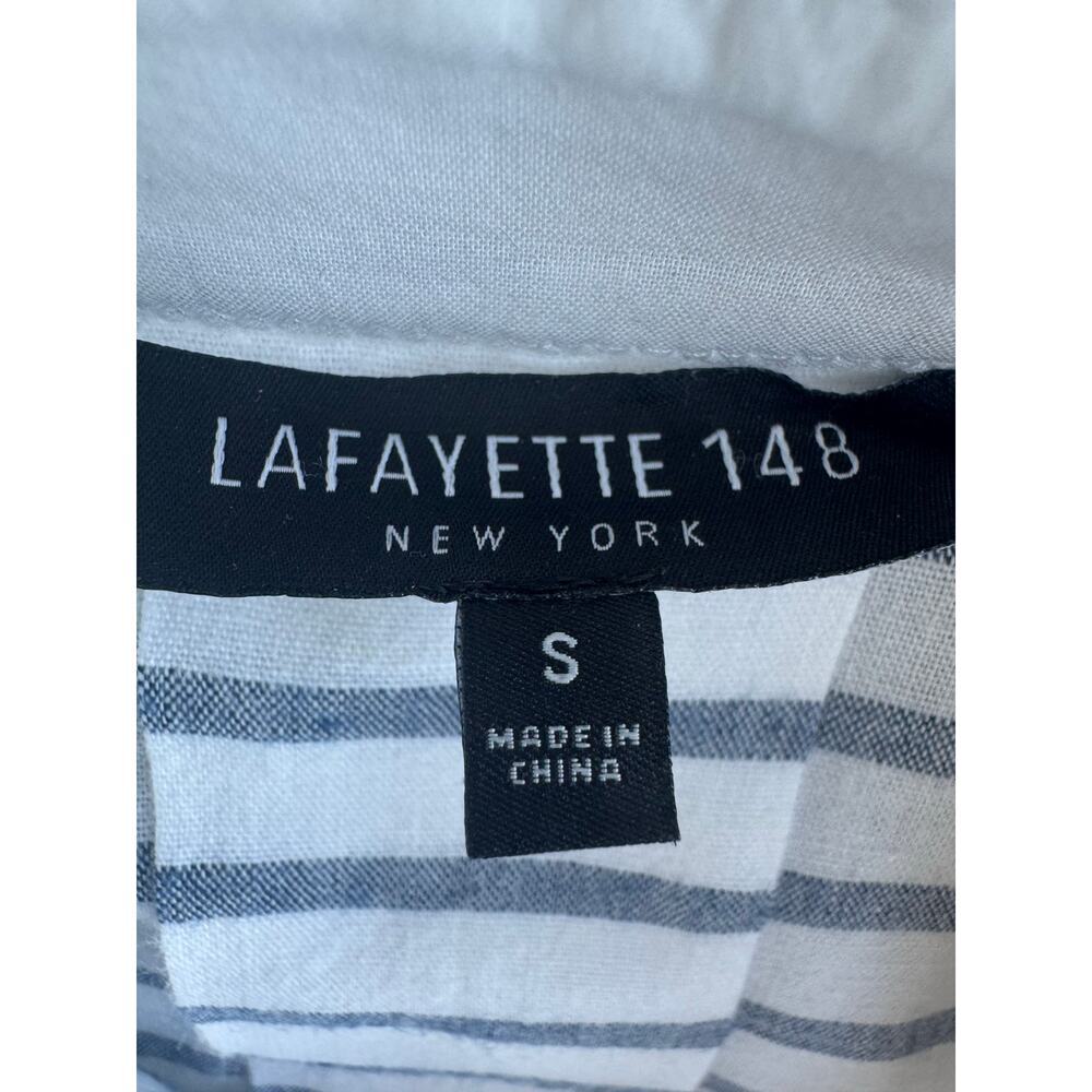 Lafayette 148 New York Button Down White Blue Stripe Tunic Small S Cotton Linen - Picture 9 of 10